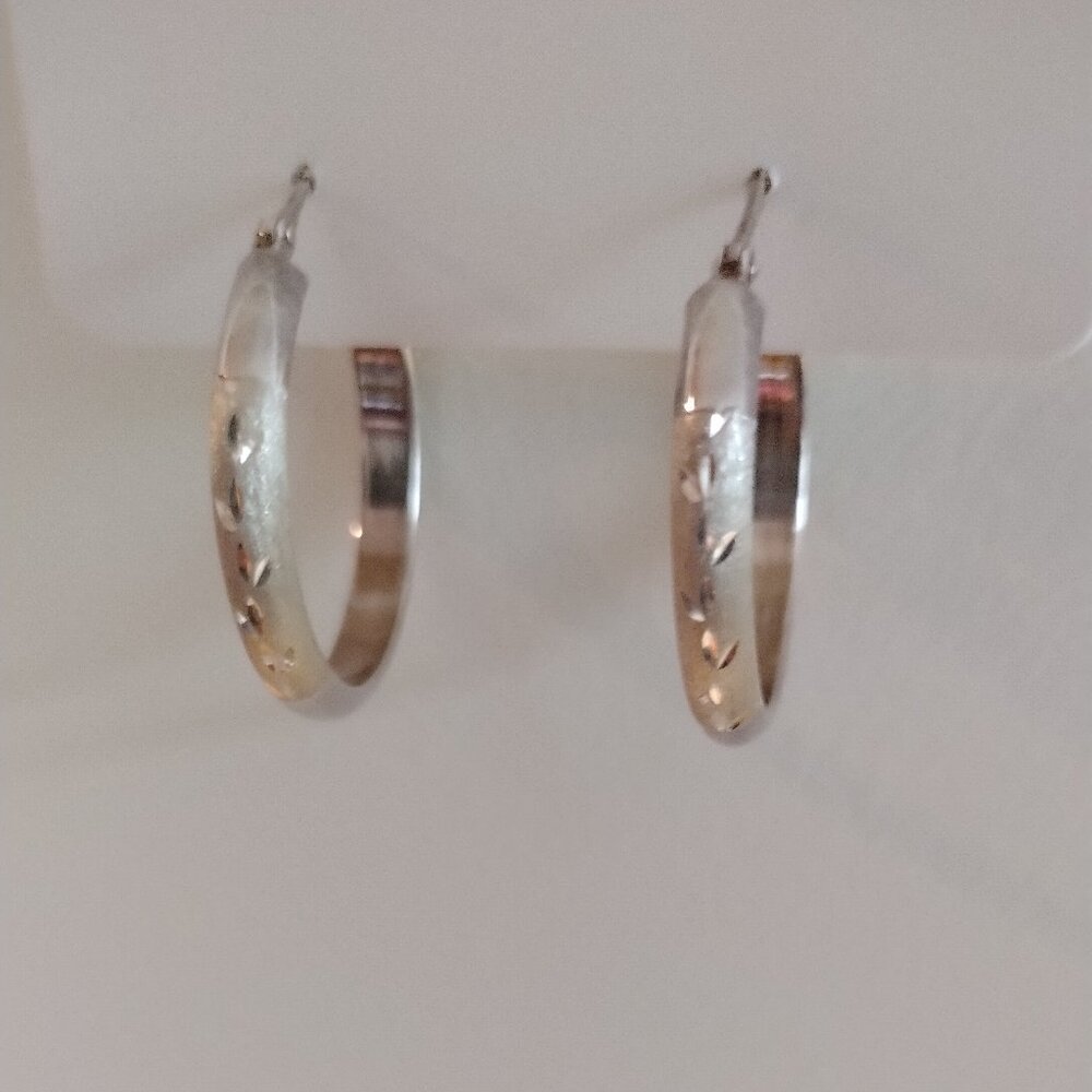 Hoop Earrings - Sterling Silver Etched Shiny & Matte, new